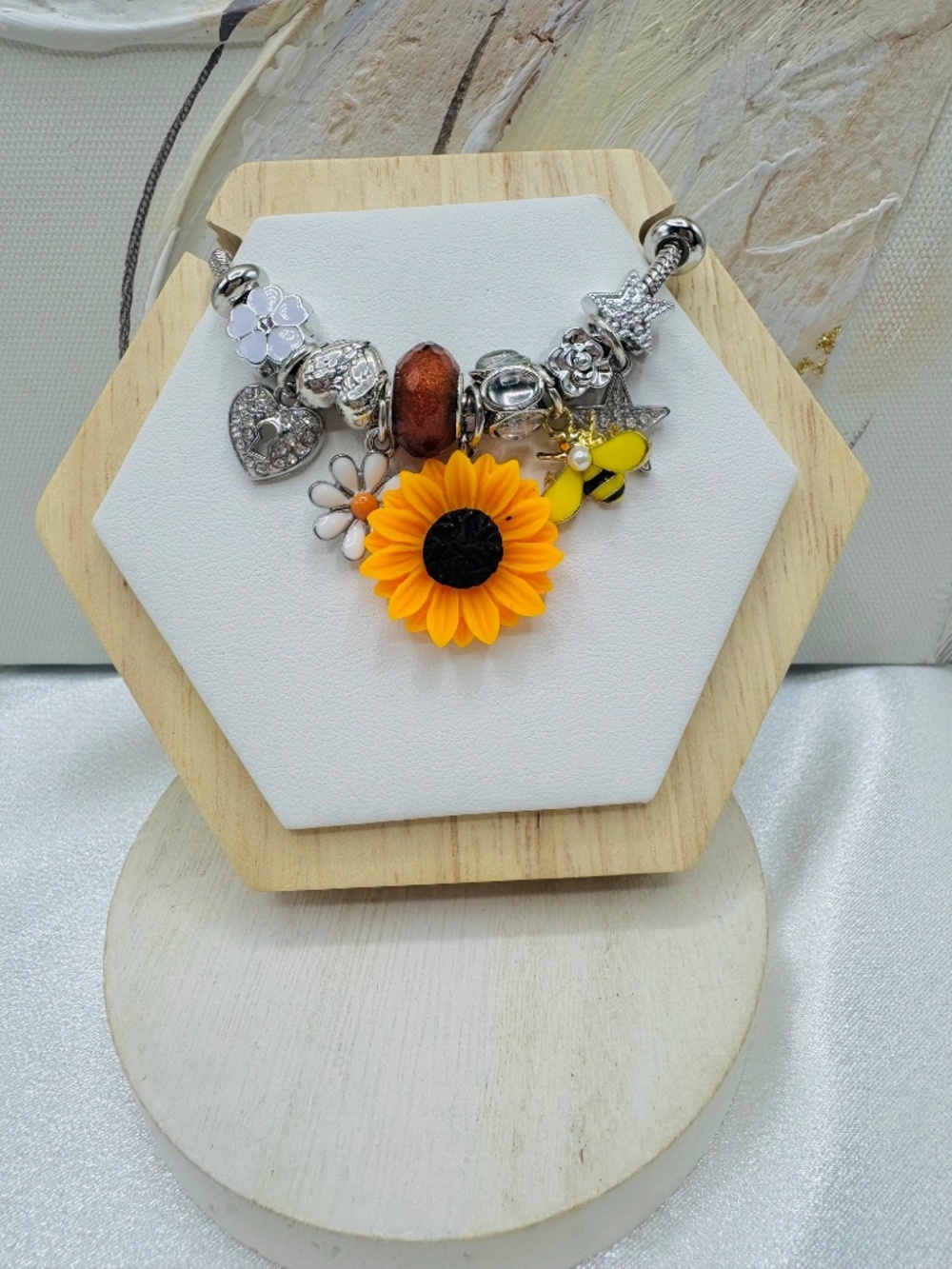 Sunflower & Bee Charm Bracelet – Silver Tone Floral Charm Bracelet - Picture 5 of 5